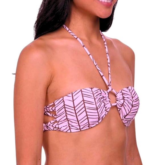 Tori Praver NWT Halter Tie Bandeau Pink Brown Swim Top Small - Picture 2 of 9